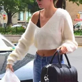 Sexy Plush Thickening V- neck Mohair Sweaters