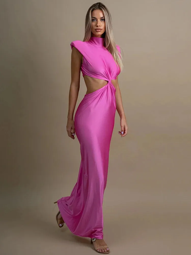 Sexy Turtleneck Solid Sleeveless Bodycon Tank Party Dress