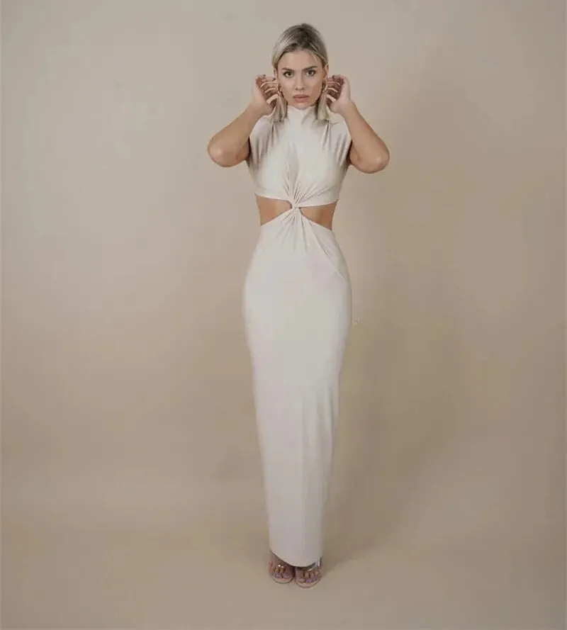 Sexy Turtleneck Solid Sleeveless Bodycon Tank Party Dress