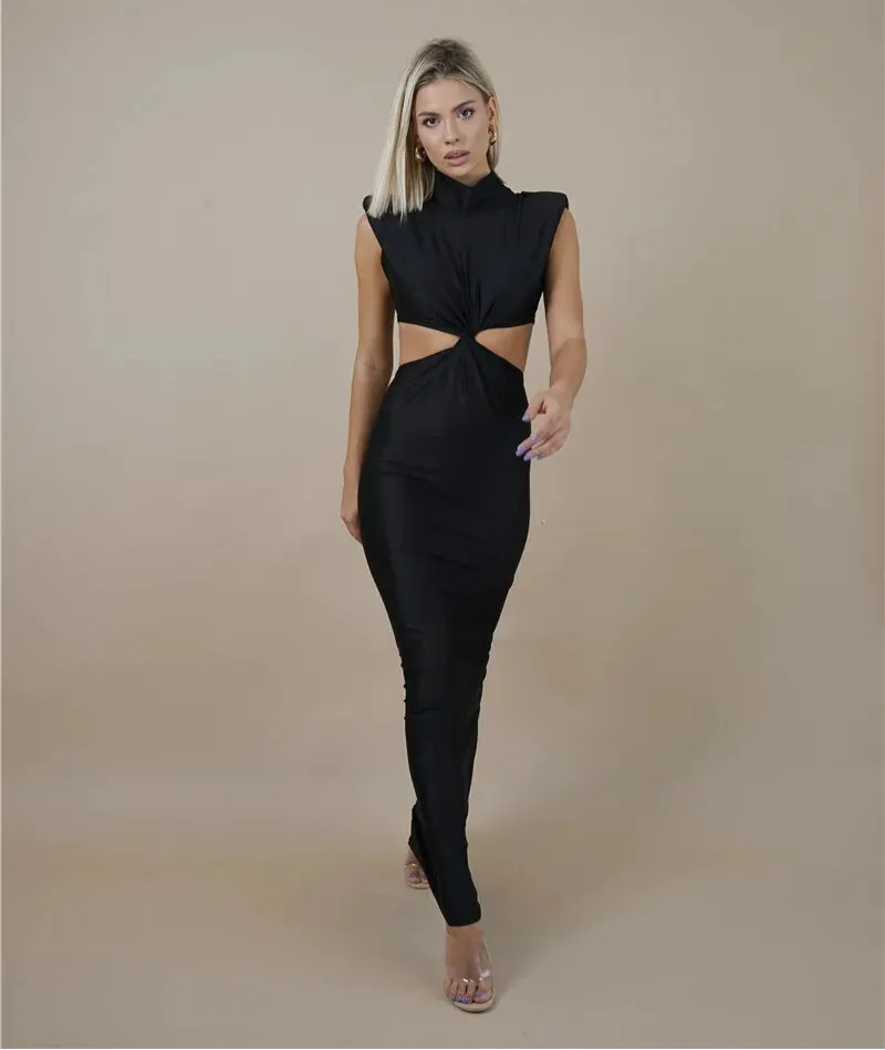 Sexy Turtleneck Solid Sleeveless Bodycon Tank Party Dress