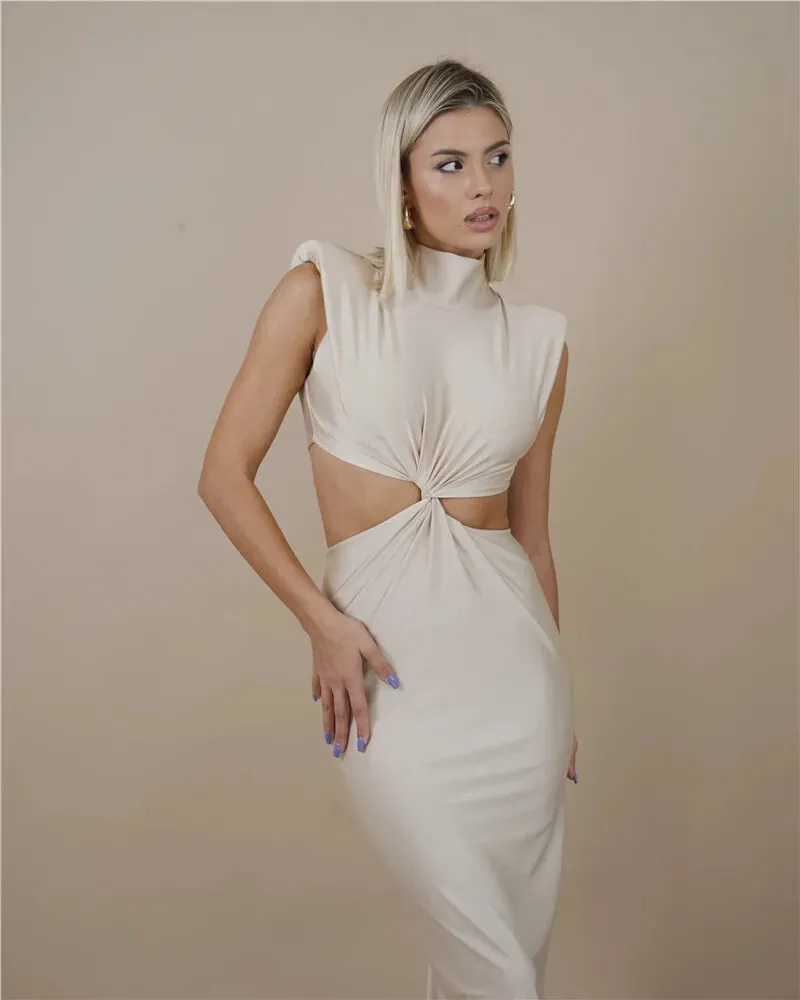 Sexy Turtleneck Solid Sleeveless Bodycon Tank Party Dress