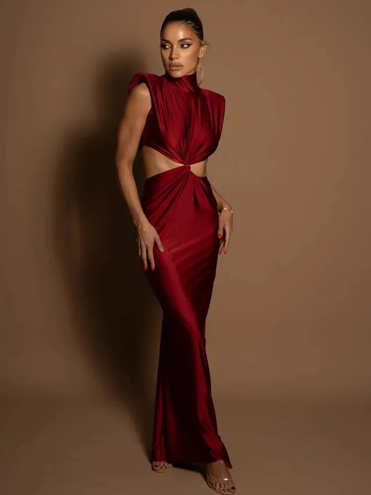 Sexy Turtleneck Solid Sleeveless Bodycon Tank Party Dress