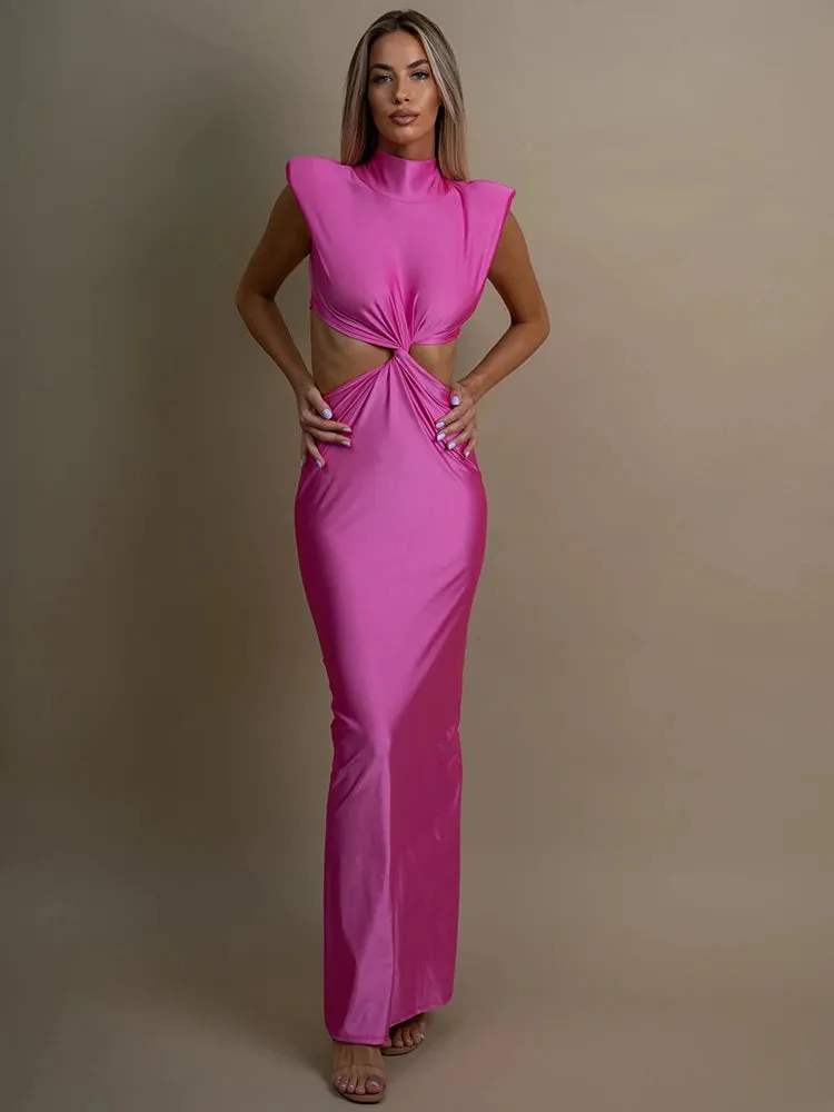Sexy Turtleneck Solid Sleeveless Bodycon Tank Party Dress