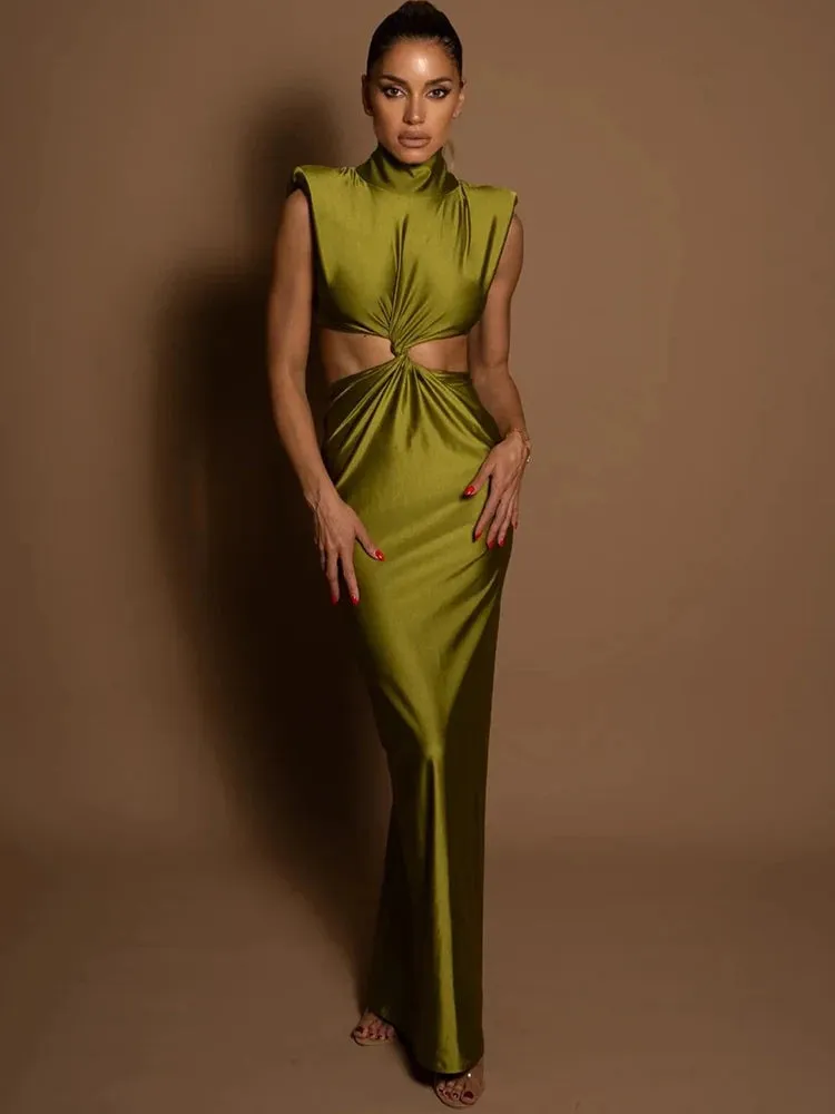 Sexy Turtleneck Solid Sleeveless Bodycon Tank Party Dress