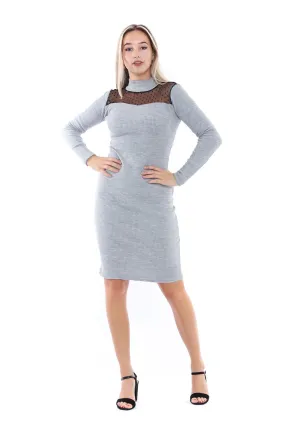SNS Sense Gray Long Sleeve Tulle Detailed Dress - Siena