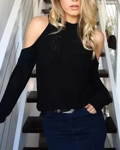 Stand Collar Long Sleeve Solid Color Sweater