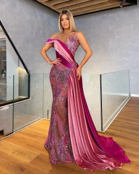 Strapless Purple Evening Gown