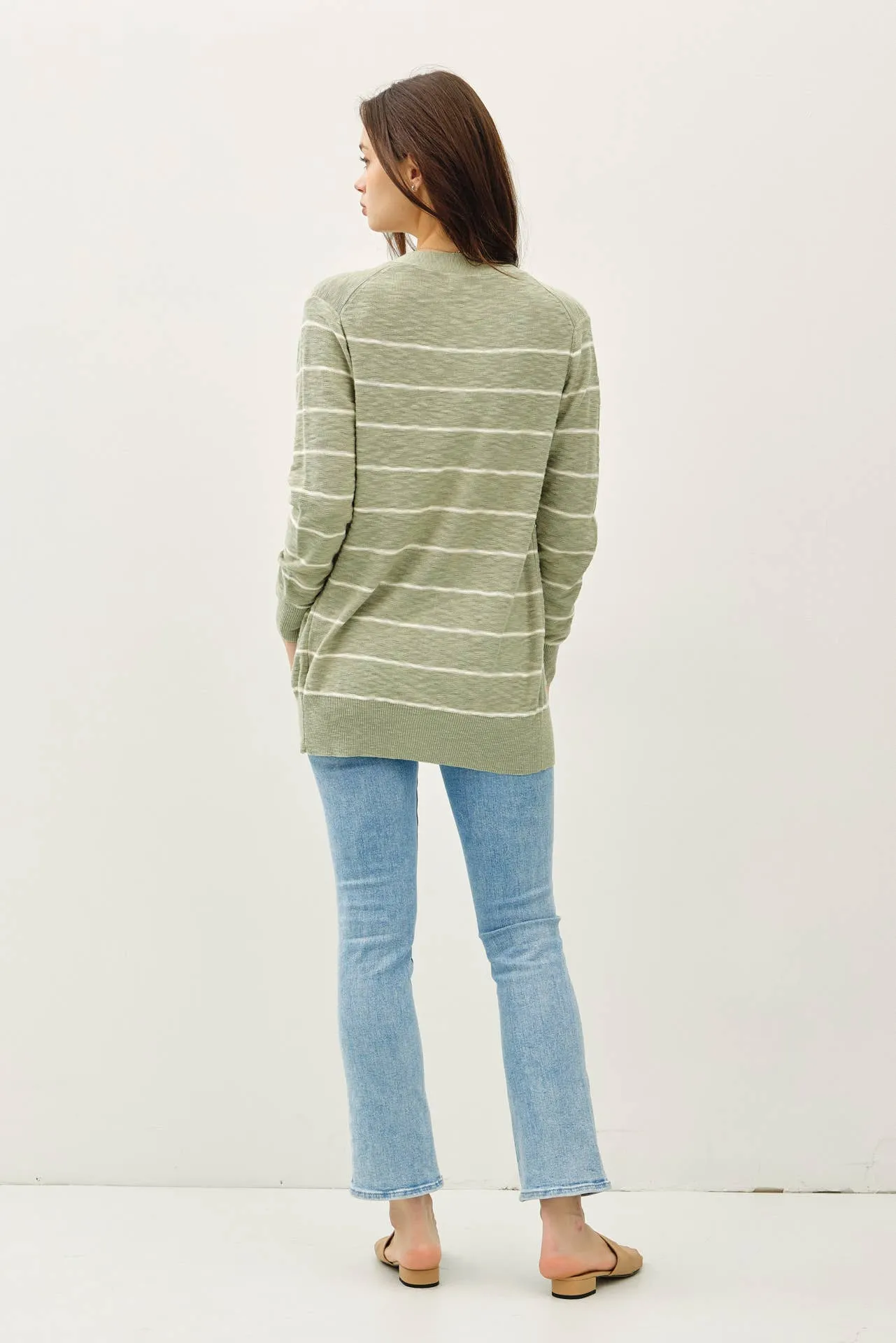 STRIPED COTTON SLUB CARDIGAN: Indigo