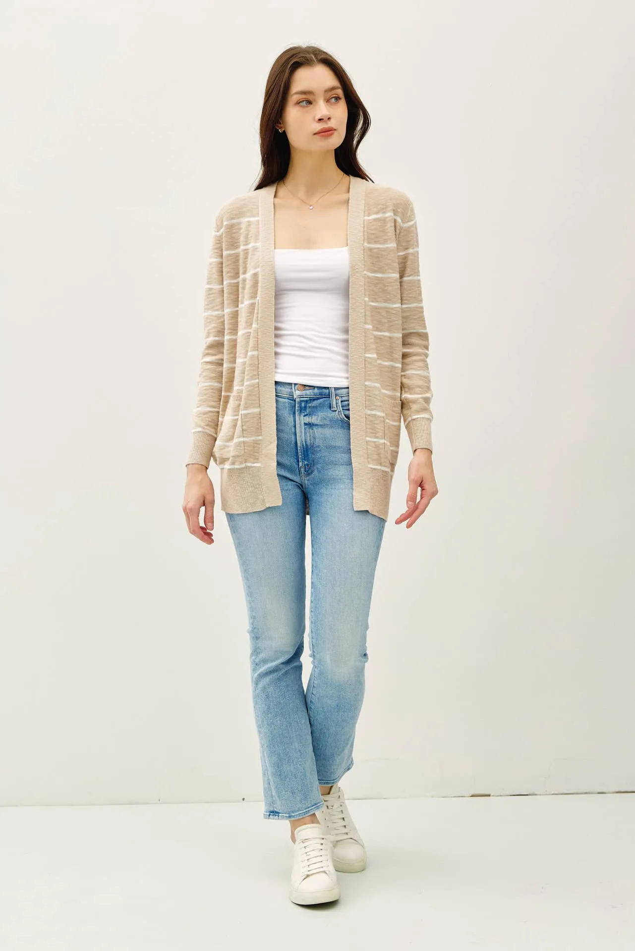 STRIPED COTTON SLUB CARDIGAN: Indigo