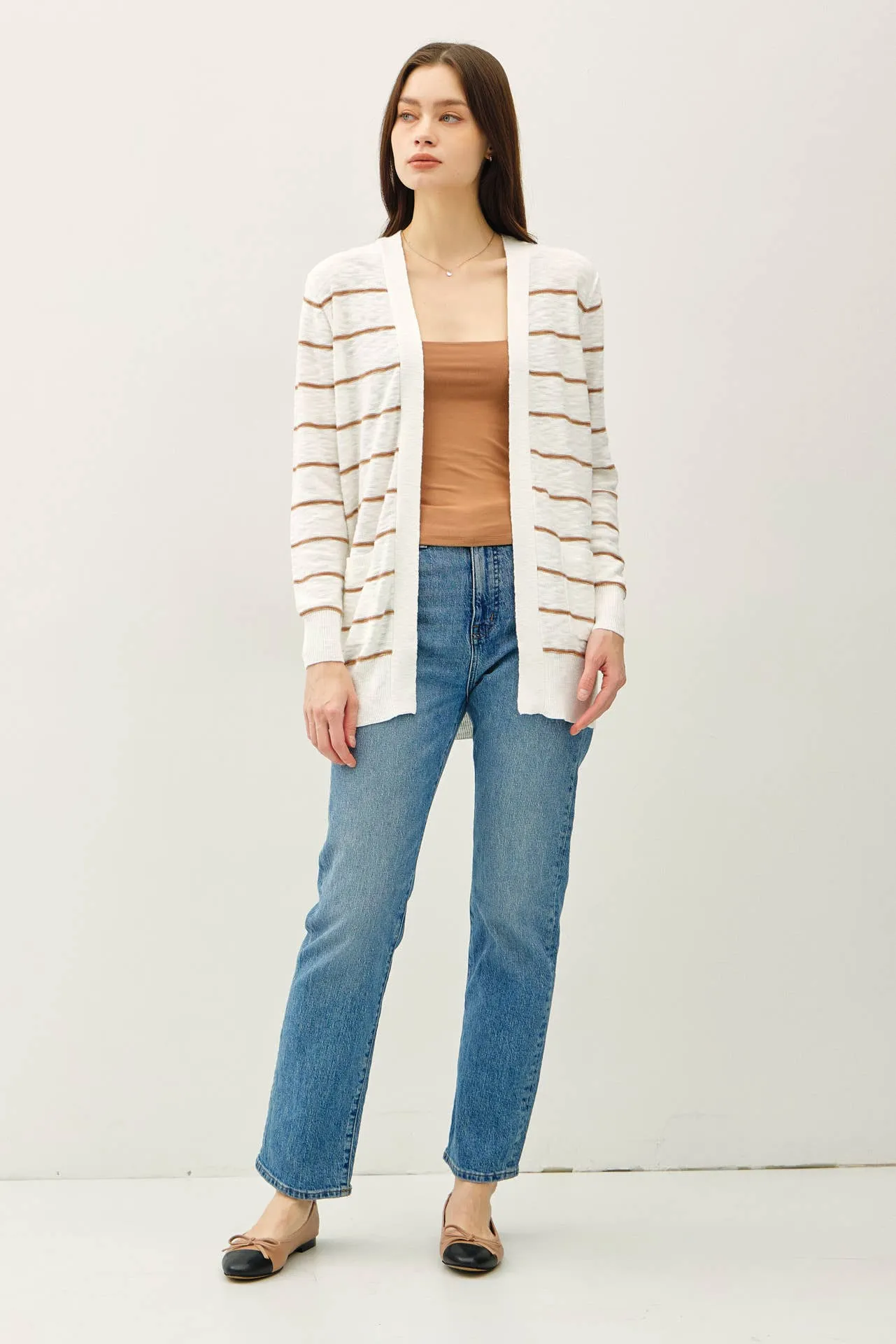 STRIPED COTTON SLUB CARDIGAN: Indigo