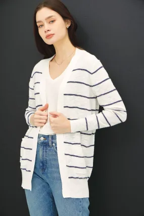 STRIPED COTTON SLUB CARDIGAN: Indigo