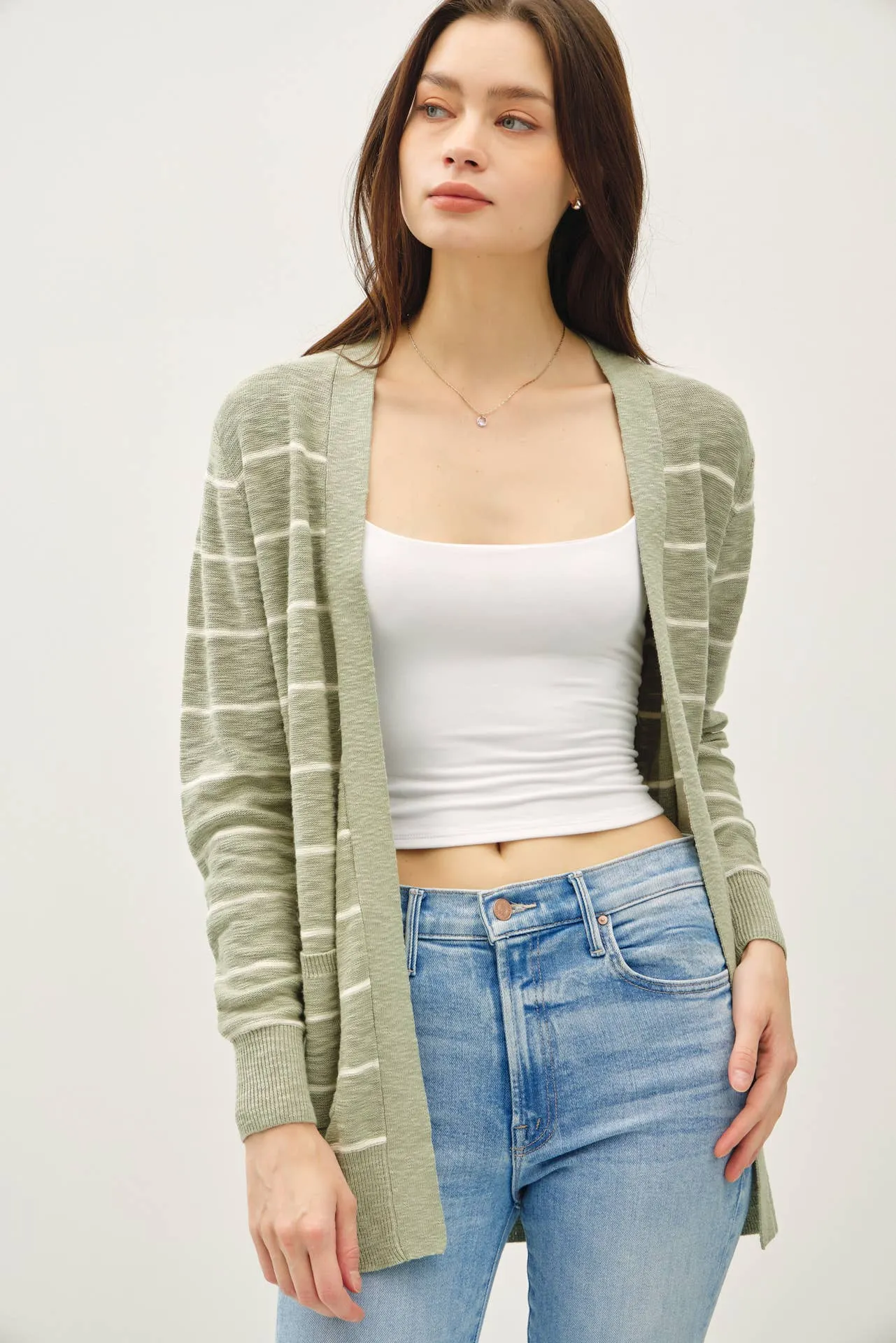 STRIPED COTTON SLUB CARDIGAN: Indigo