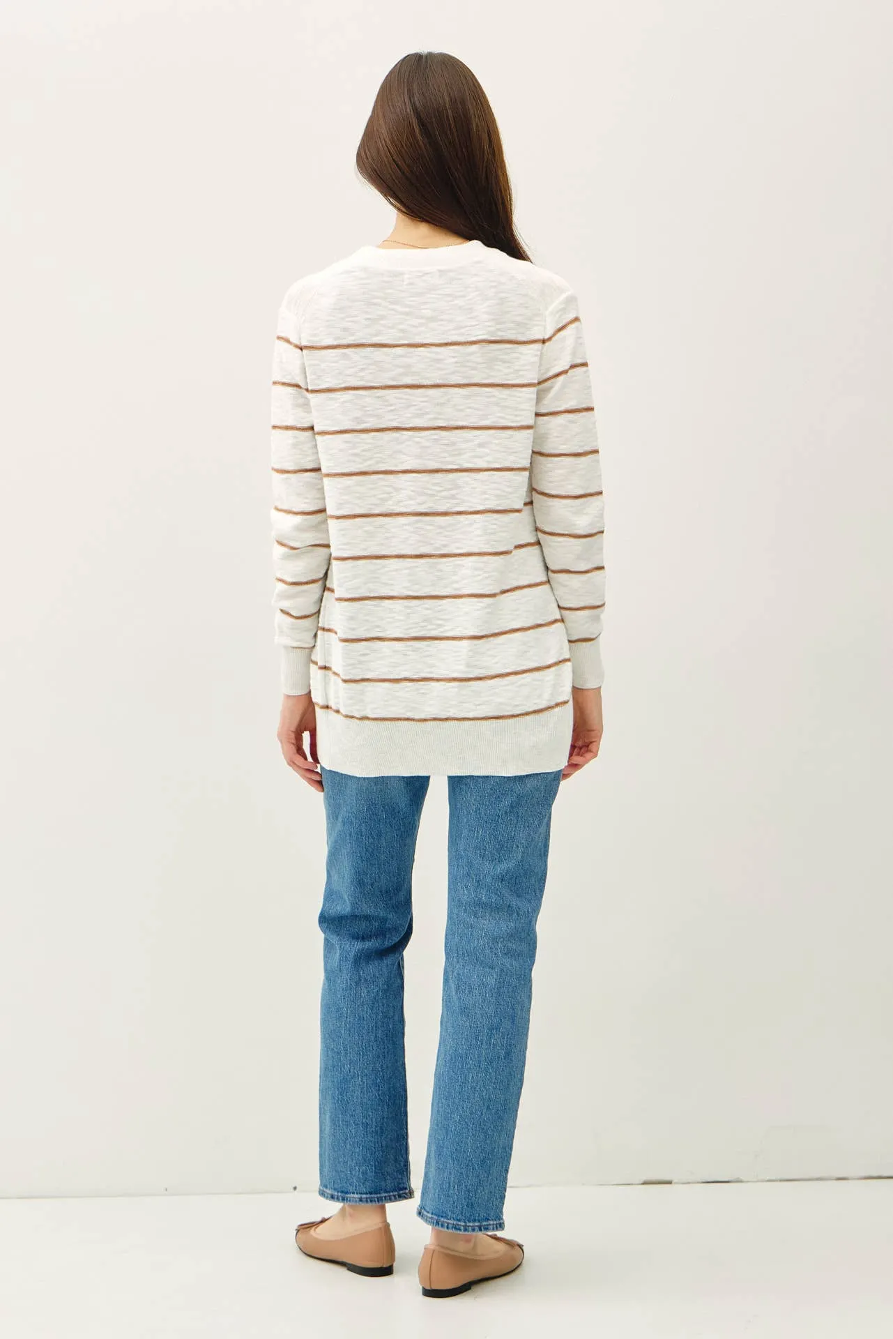 STRIPED COTTON SLUB CARDIGAN: Indigo