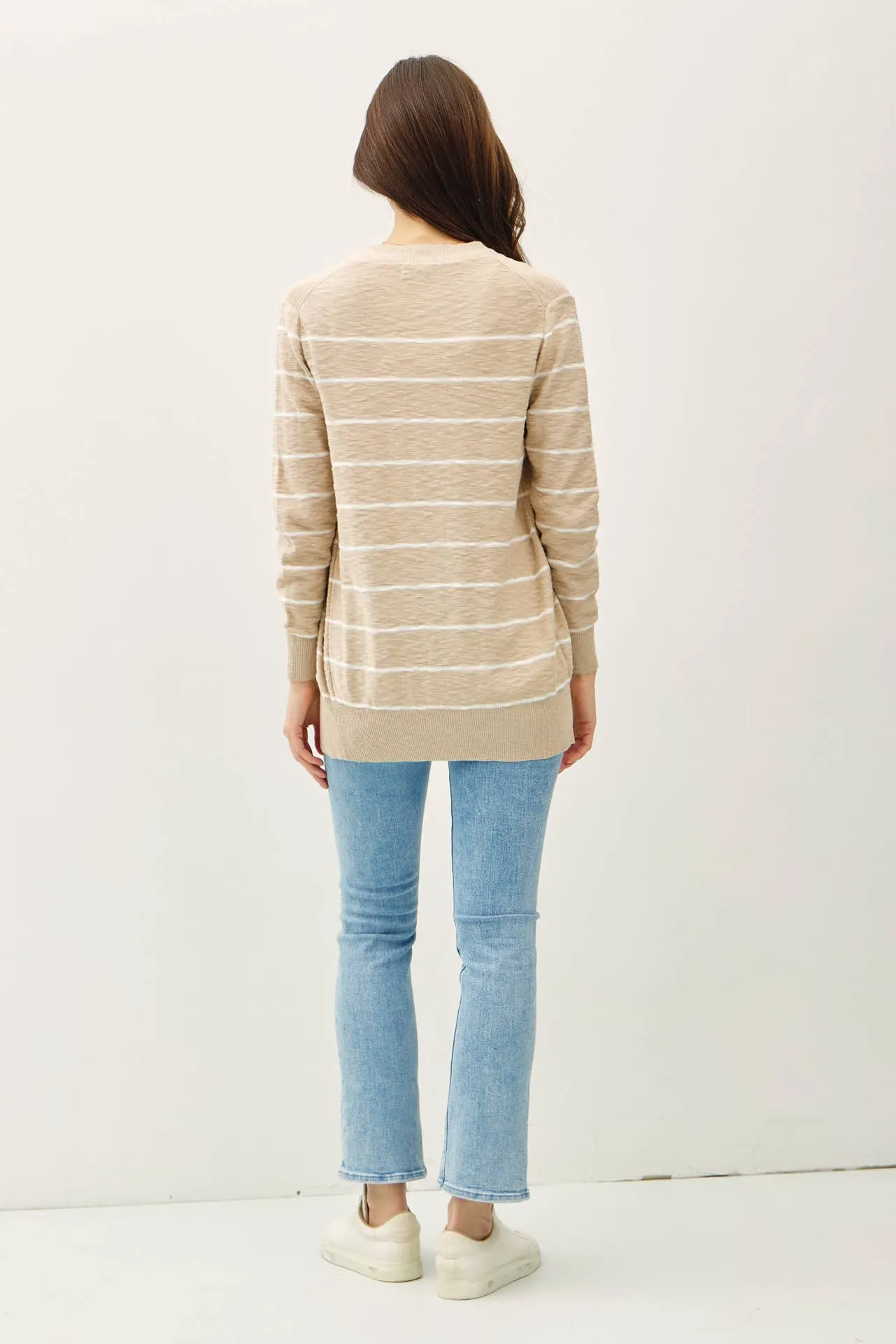 STRIPED COTTON SLUB CARDIGAN: Indigo