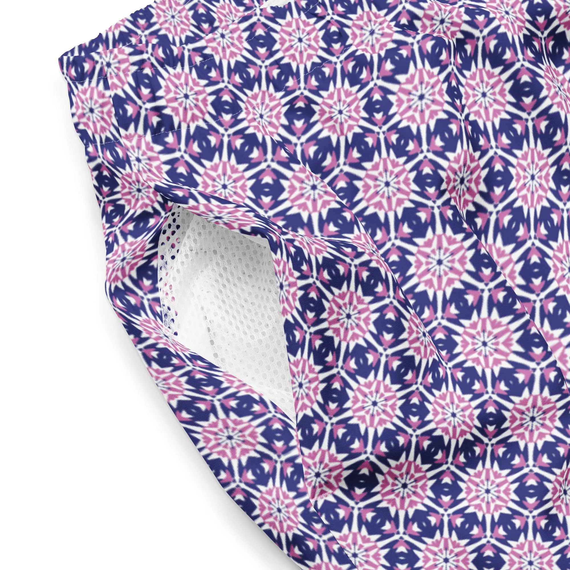 Stylish Block Print Blue Swim Trunks for Men, lioness-love