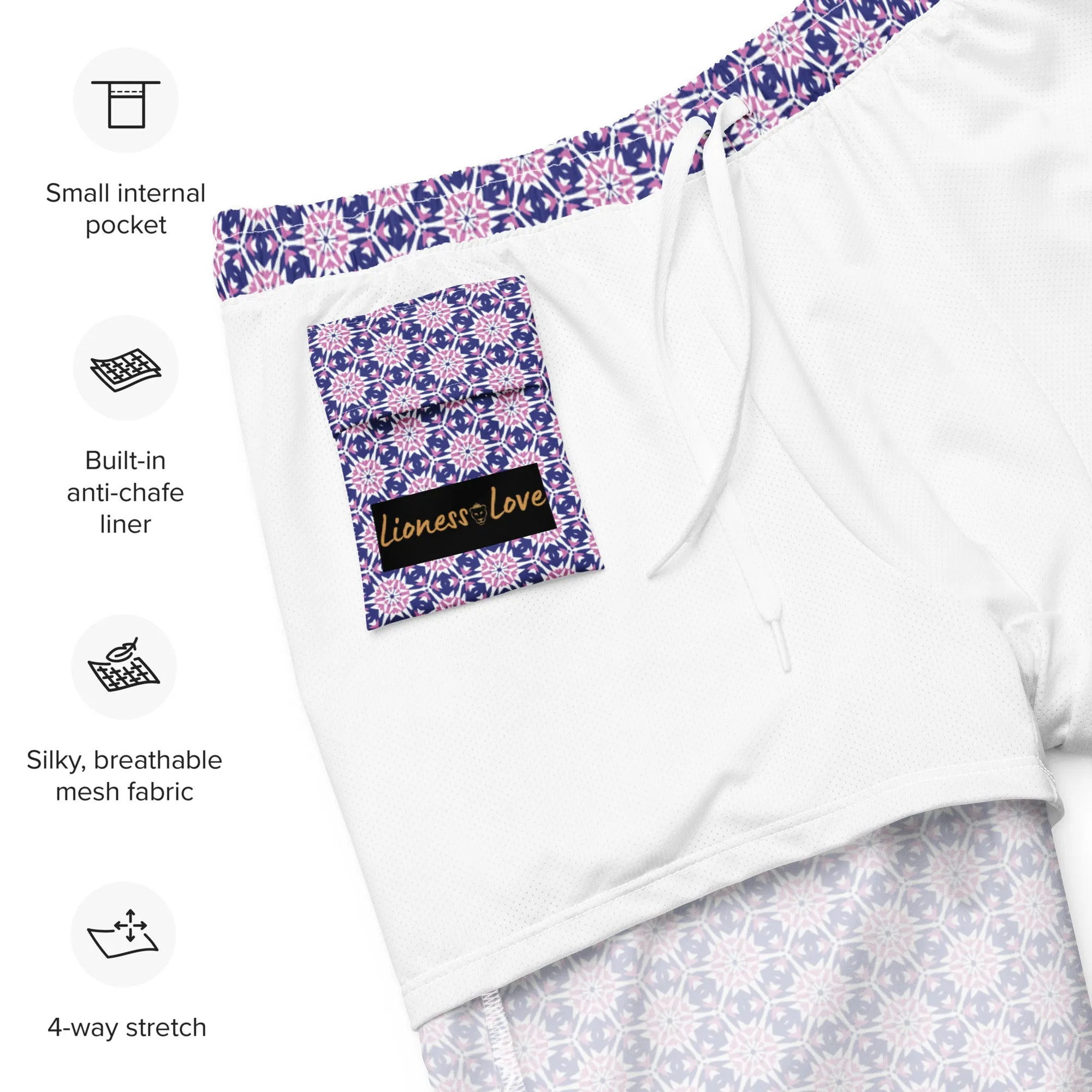 Stylish Block Print Blue Swim Trunks for Men, lioness-love