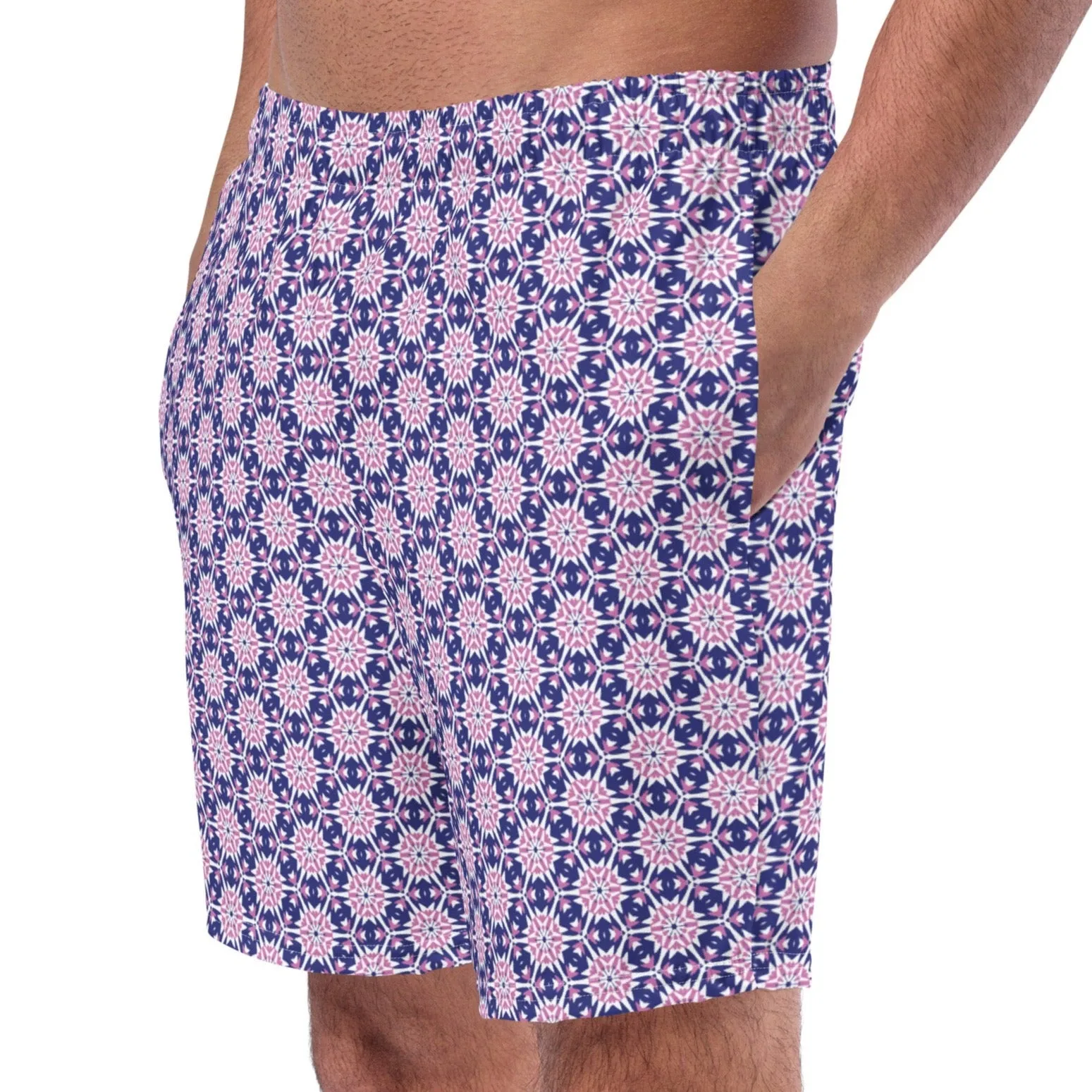 Stylish Block Print Blue Swim Trunks for Men, lioness-love
