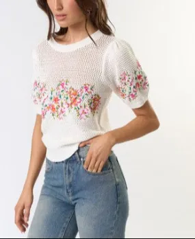 Threaded Florals Embroidered Puff Short Sleeve Top