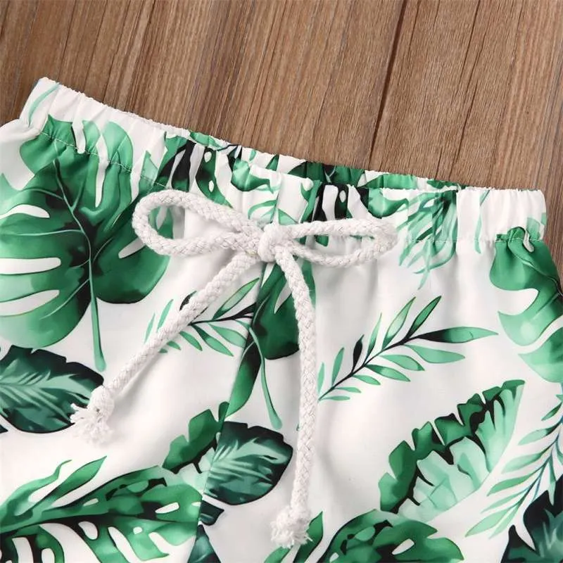 Toddler Boys Palm Tree Leaves Floral Swim Trunks Beachwear