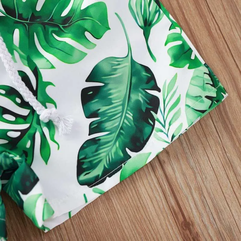 Toddler Boys Palm Tree Leaves Floral Swim Trunks Beachwear