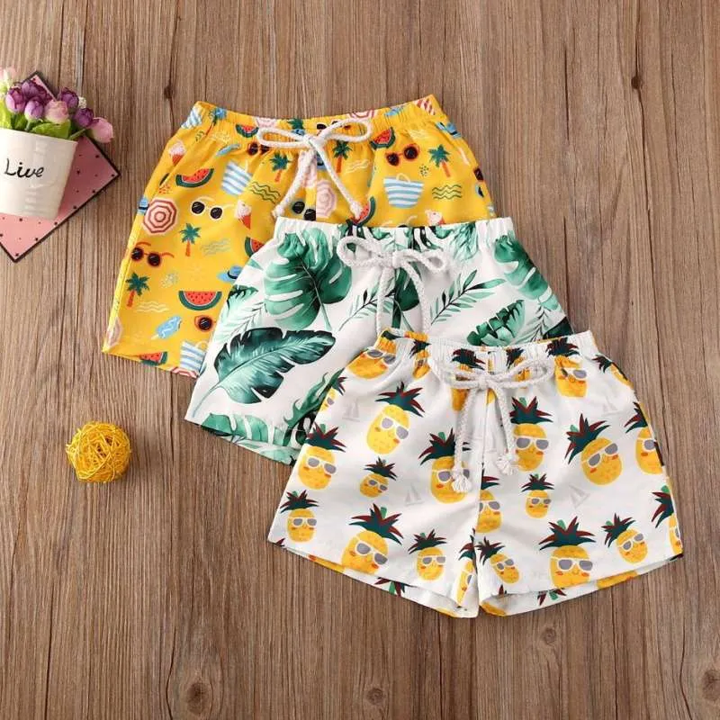 Toddler Boys Palm Tree Leaves Floral Swim Trunks Beachwear
