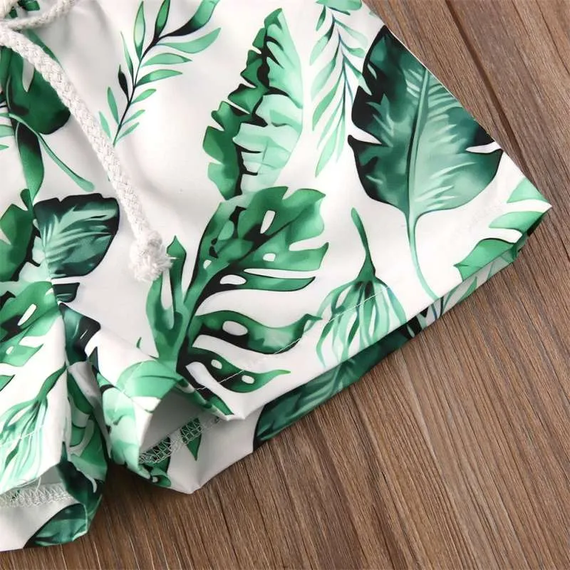 Toddler Boys Palm Tree Leaves Floral Swim Trunks Beachwear
