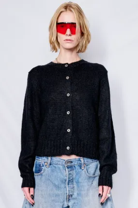 Unisex Black Crewneck Knit Cardigan