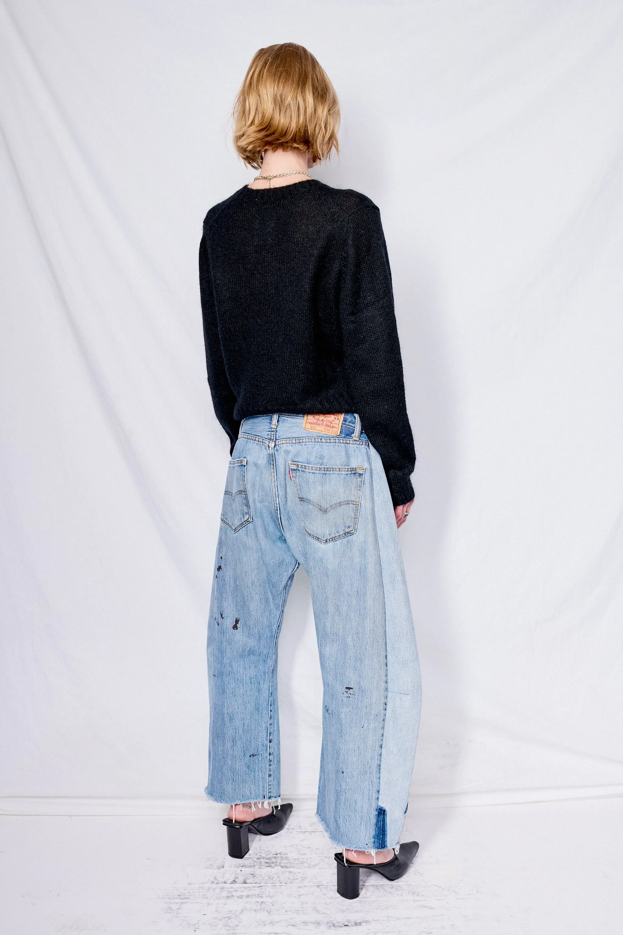 Unisex Black Crewneck Knit Cardigan