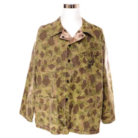 VINTAGE USMC HBT FROGSKIN REVERSIBLE CAMOUFLAGE UTILITY JACKET WW2 ERA SIZE XL