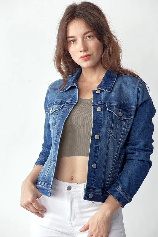 Vintage Washed Denim Jacket- Dark