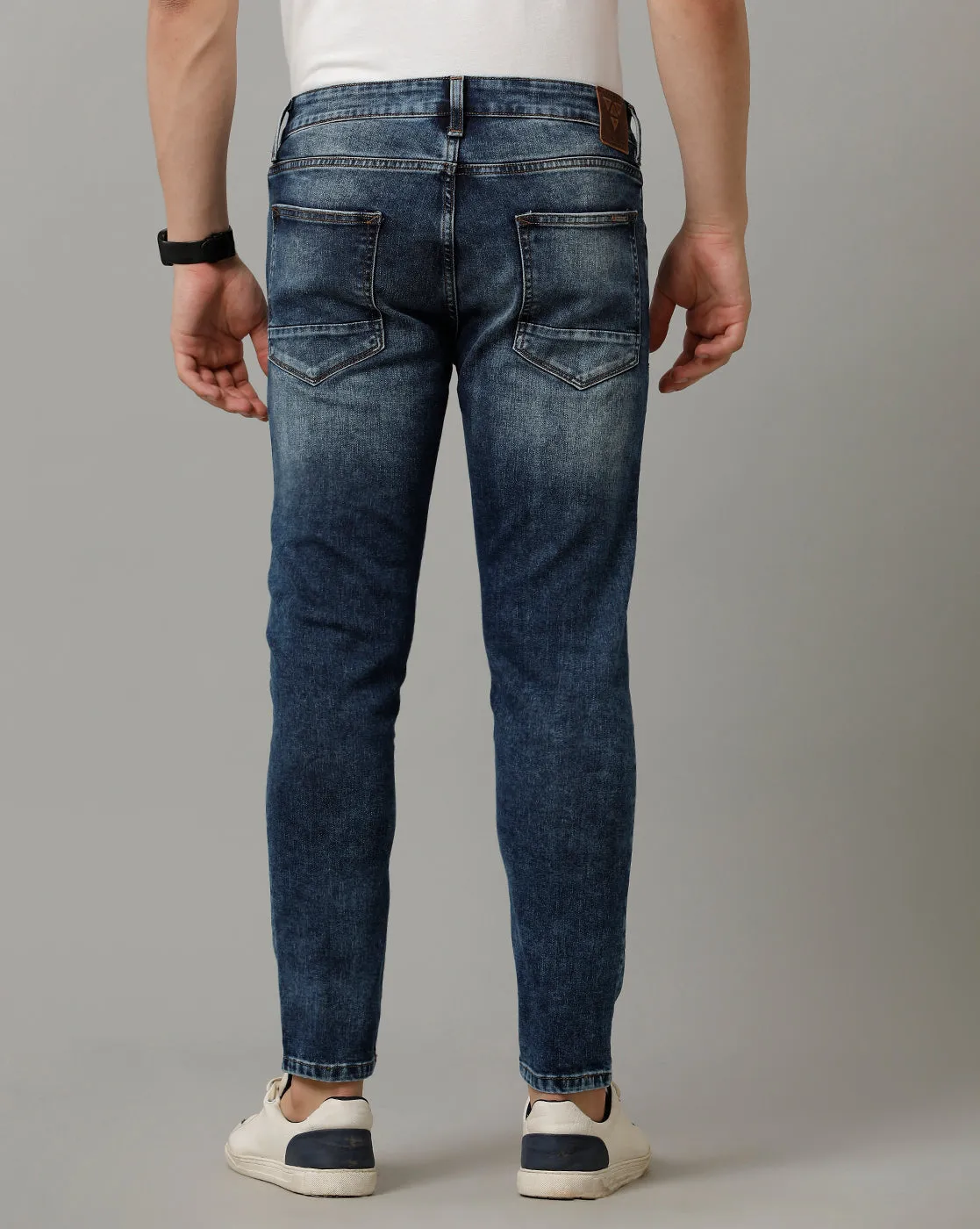 Voi Mens Lt. Indigo Track Cropped Skinny Cotton Poly Jeans