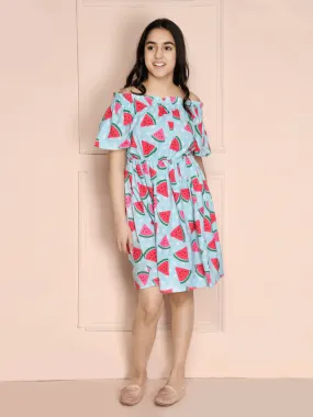 Watermelon Print Off Shoulder Dress