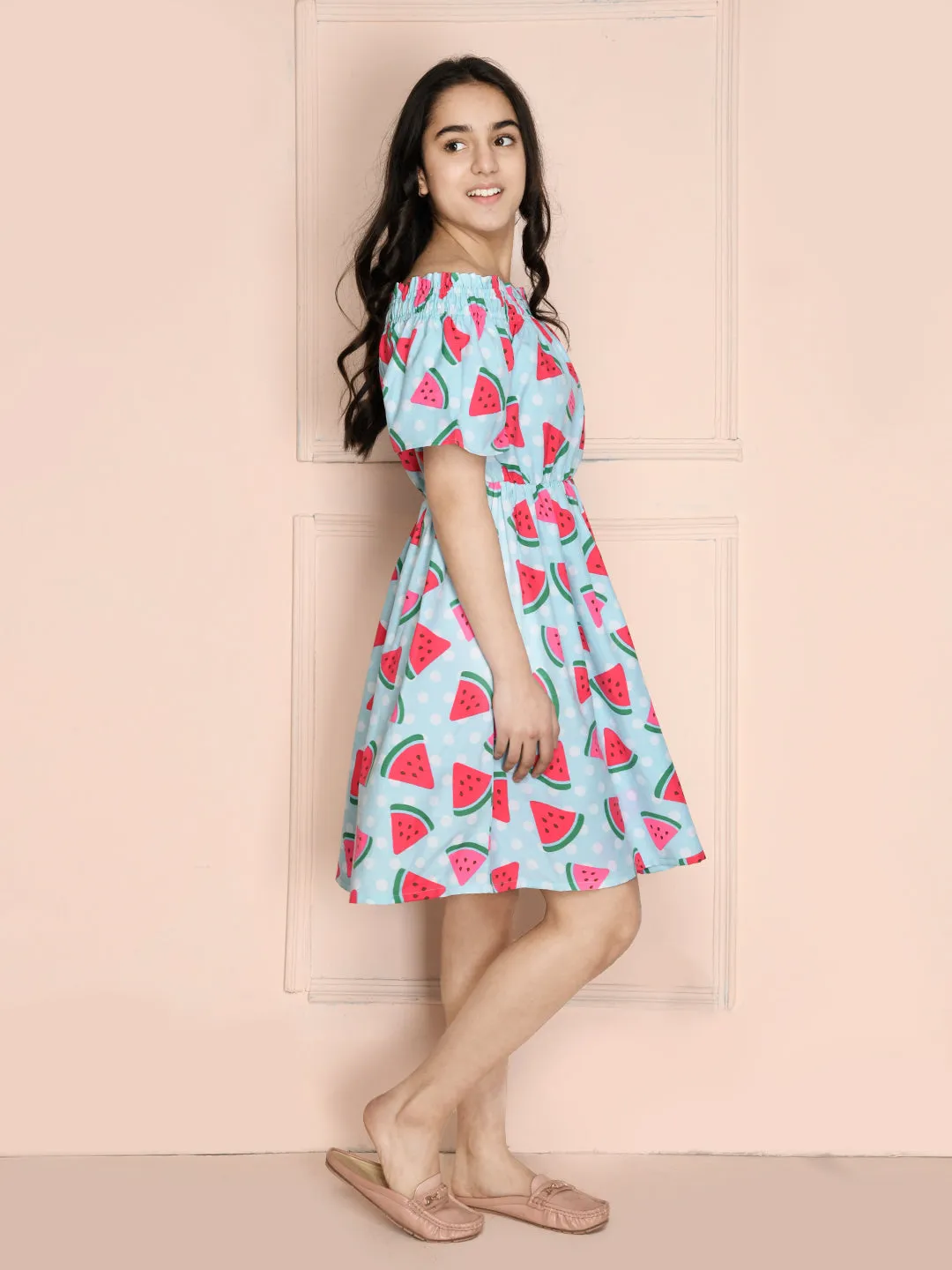 Watermelon Print Off Shoulder Dress