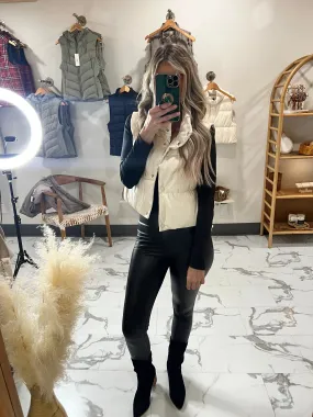 WESTIN FAUX LEATHER PUFFER VEST-IVORY