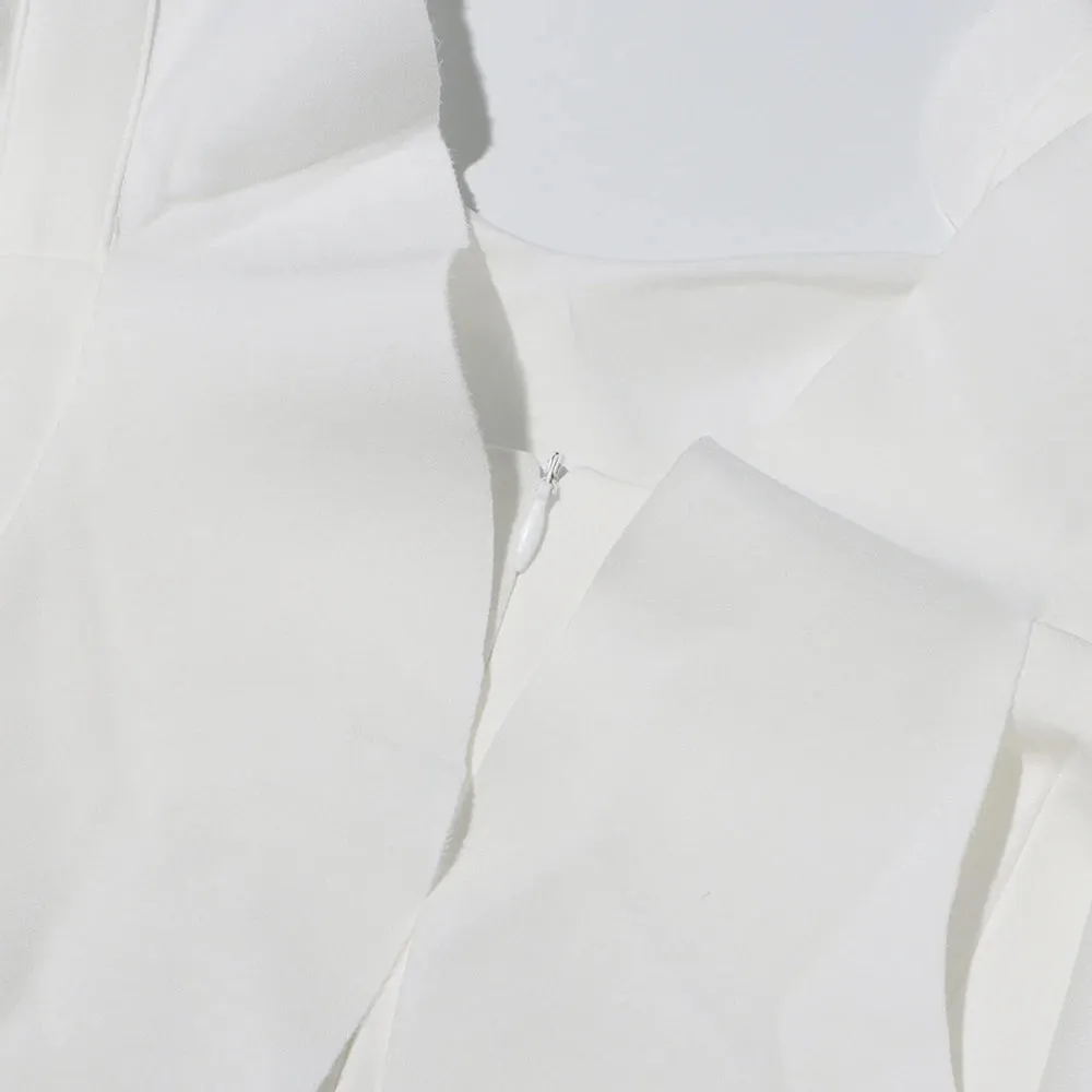 White Backless Square Collar Appliques Formal Dress