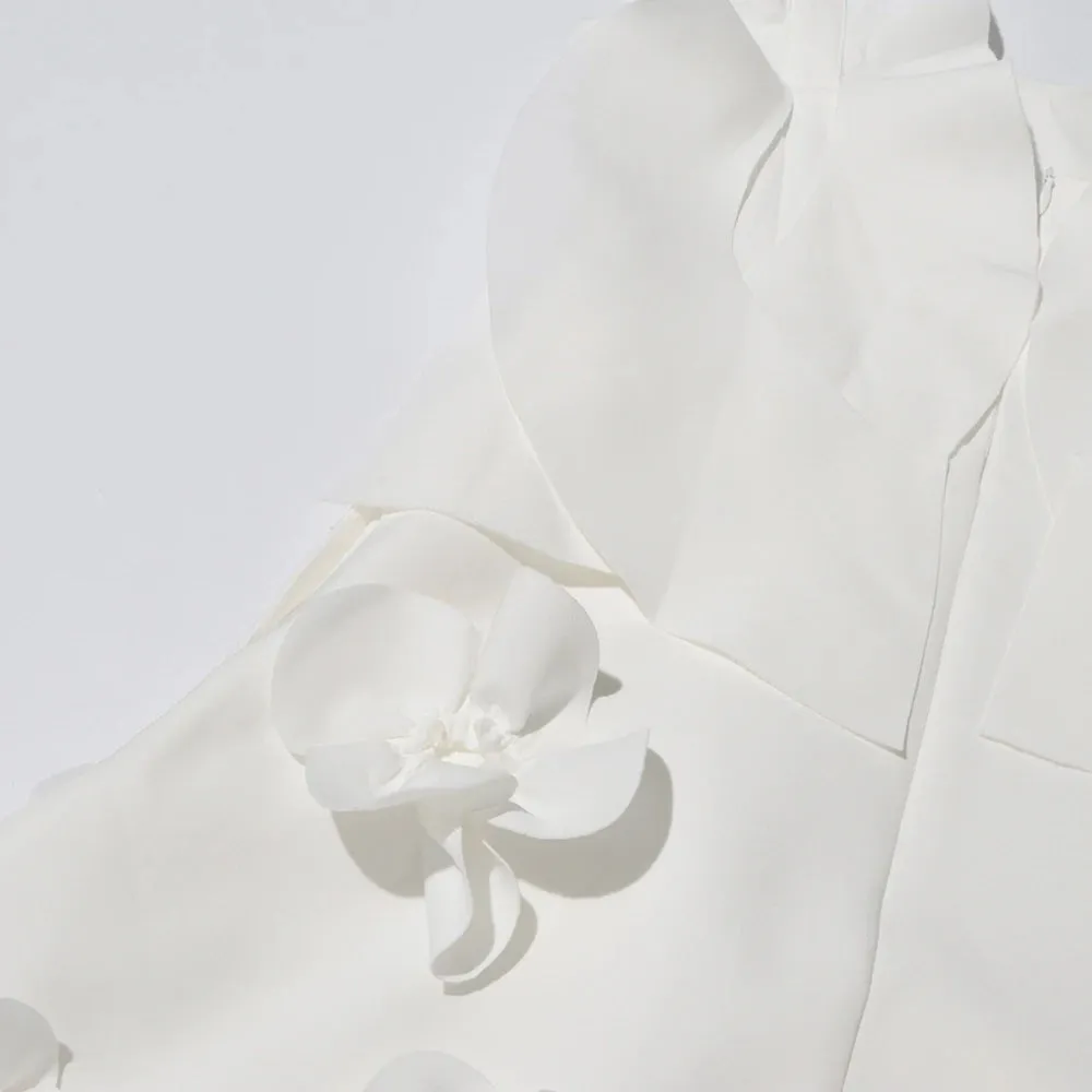 White Backless Square Collar Appliques Formal Dress