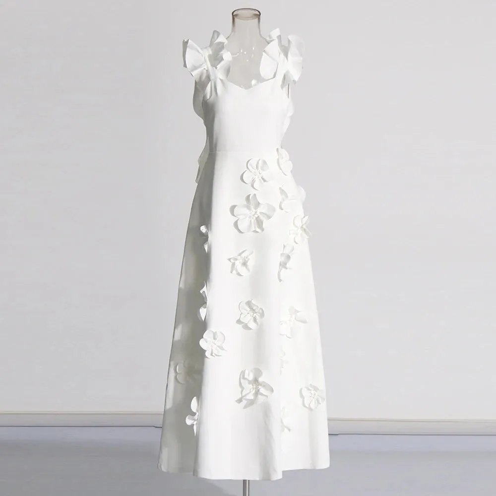 White Backless Square Collar Appliques Formal Dress