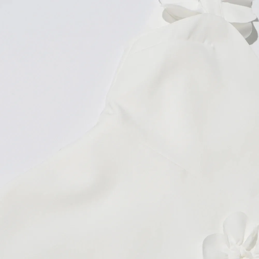White Backless Square Collar Appliques Formal Dress
