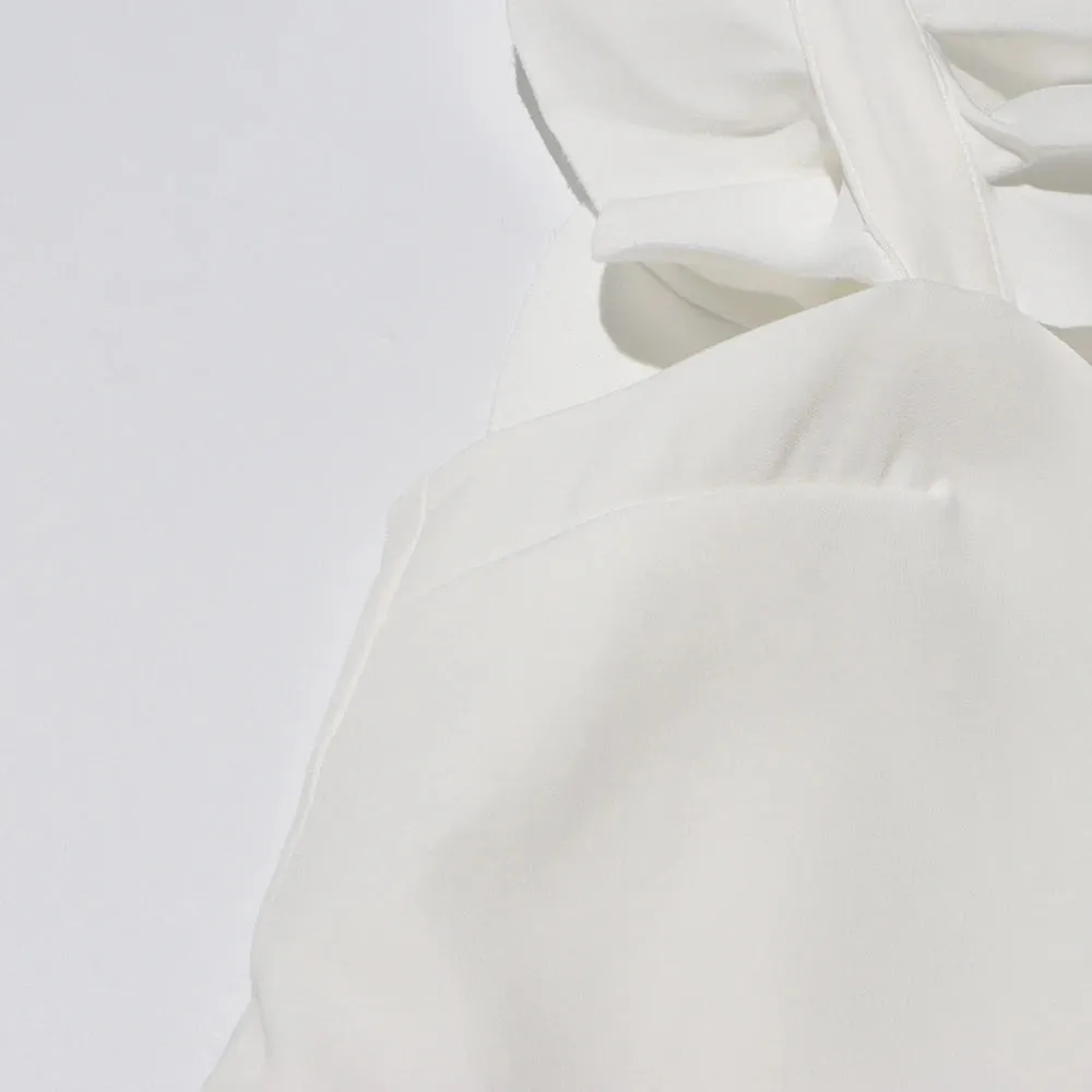 White Backless Square Collar Appliques Formal Dress