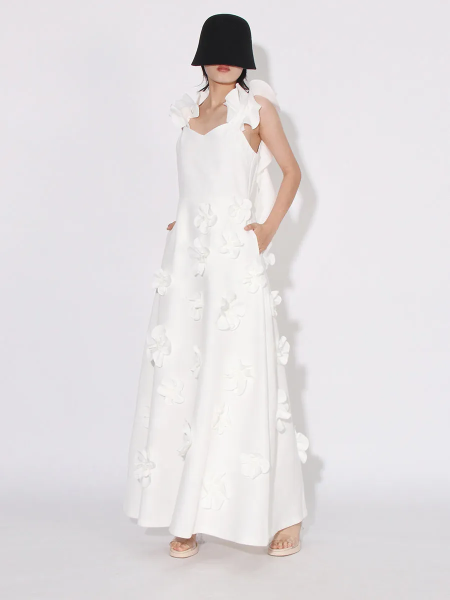 White Backless Square Collar Appliques Formal Dress
