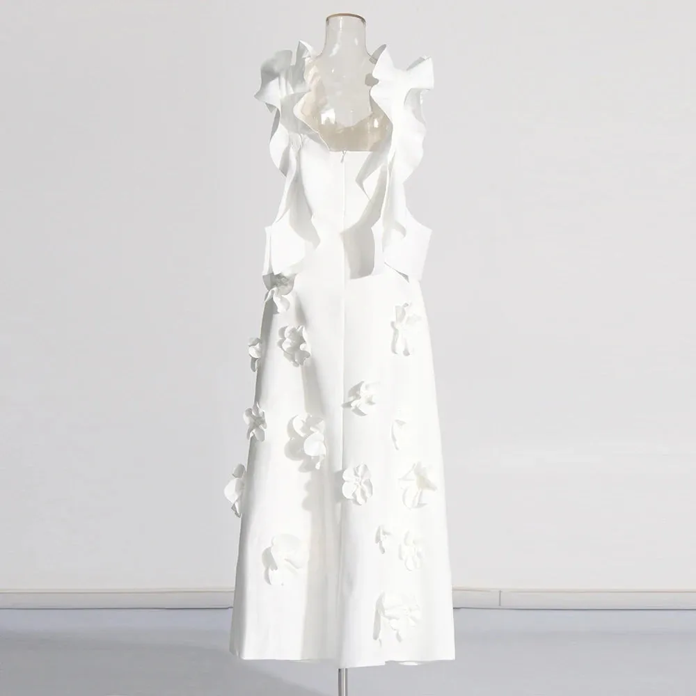 White Backless Square Collar Appliques Formal Dress