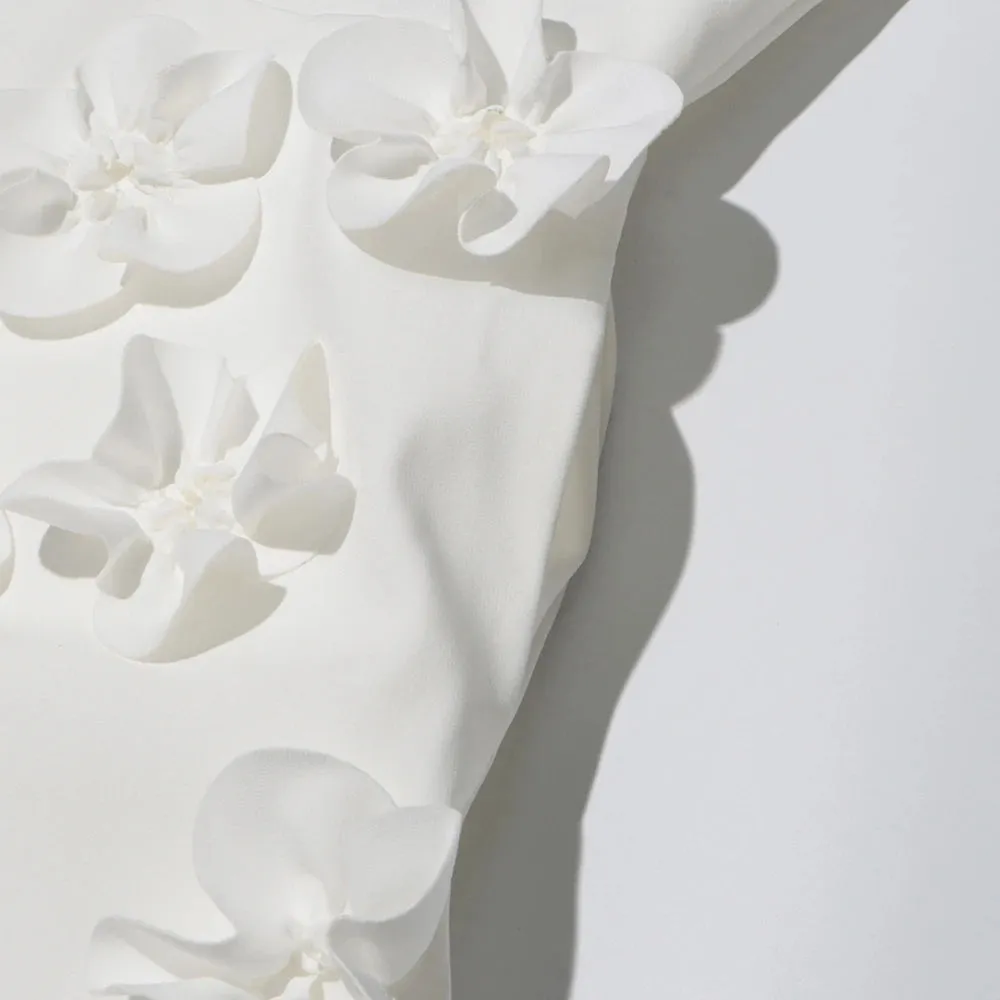 White Backless Square Collar Appliques Formal Dress