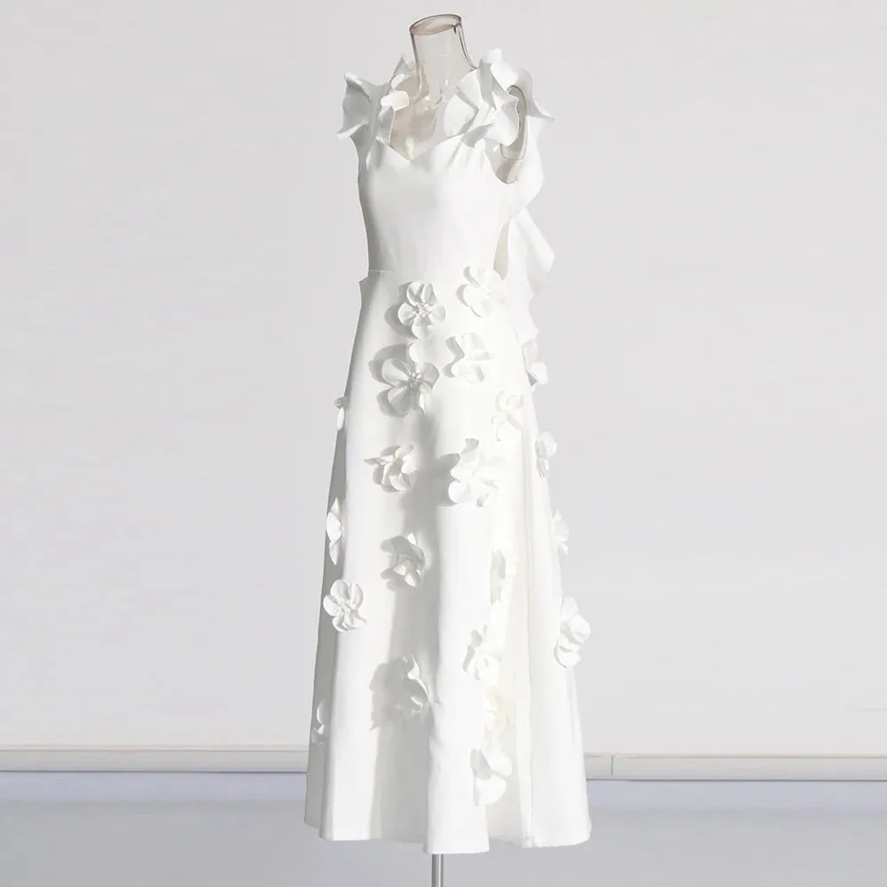 White Backless Square Collar Appliques Formal Dress