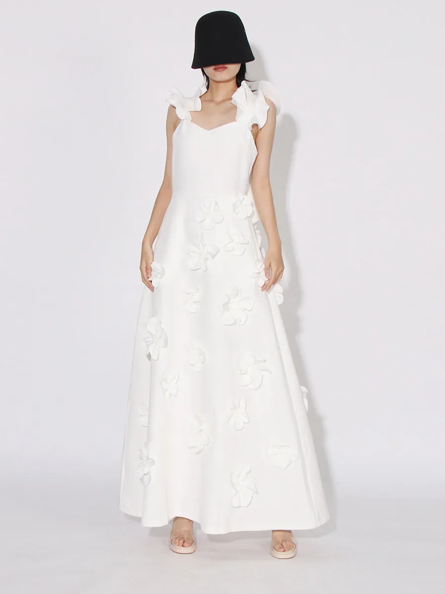 White Backless Square Collar Appliques Formal Dress