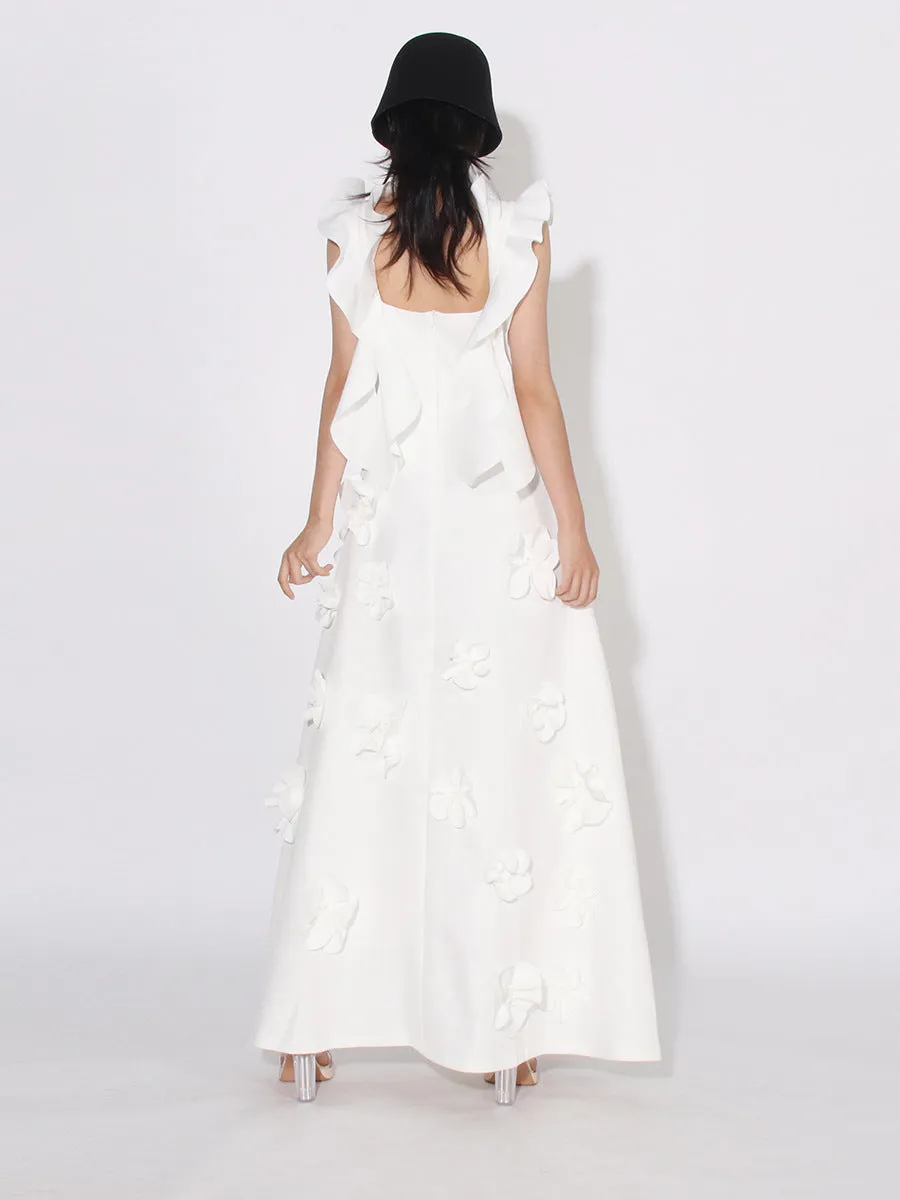 White Backless Square Collar Appliques Formal Dress