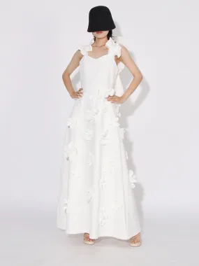 White Backless Square Collar Appliques Formal Dress