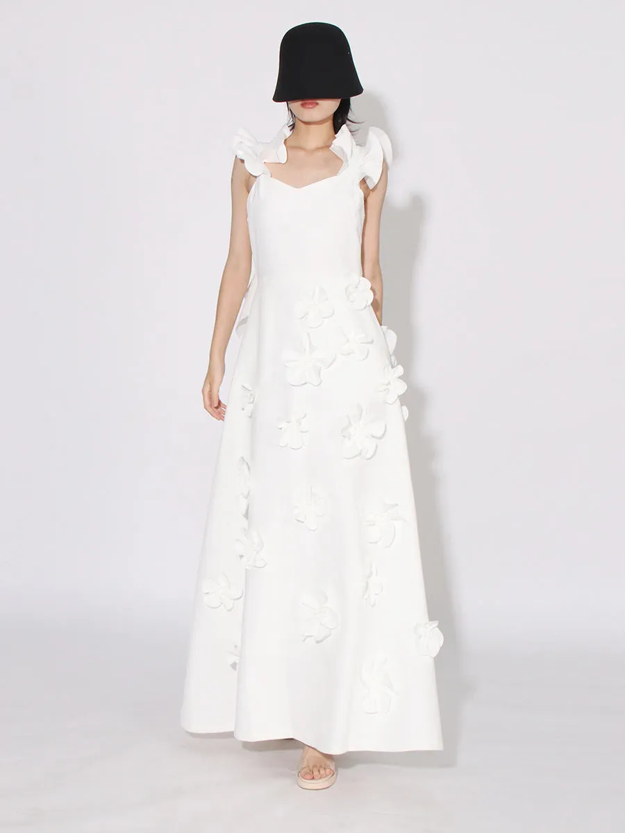 White Backless Square Collar Appliques Formal Dress