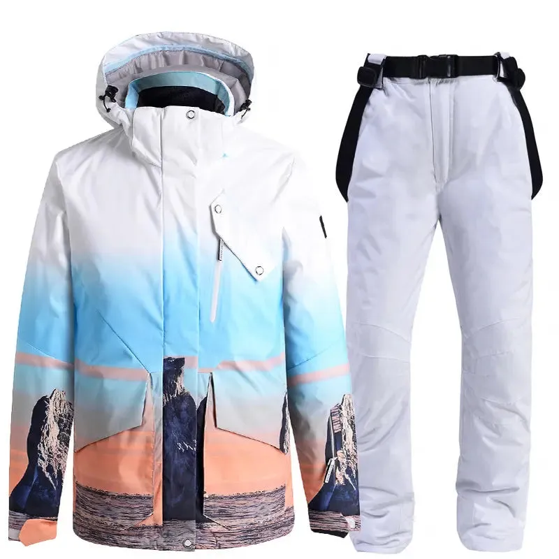 Women Printed Snow Snowboard Jacket & Bib Pants