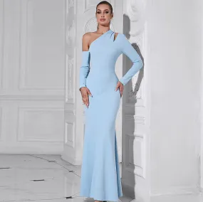 Women Solid Color One Shoulder Elegant Formal Dress