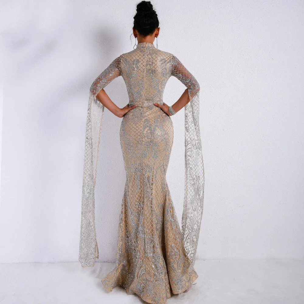 Women's Long Sleeve Glitter Dress With High Neck